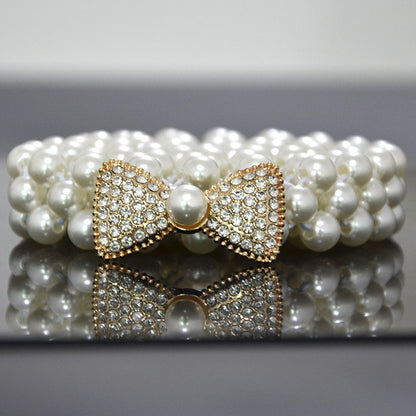 Rhinestone Pearl Bow Waist Seal