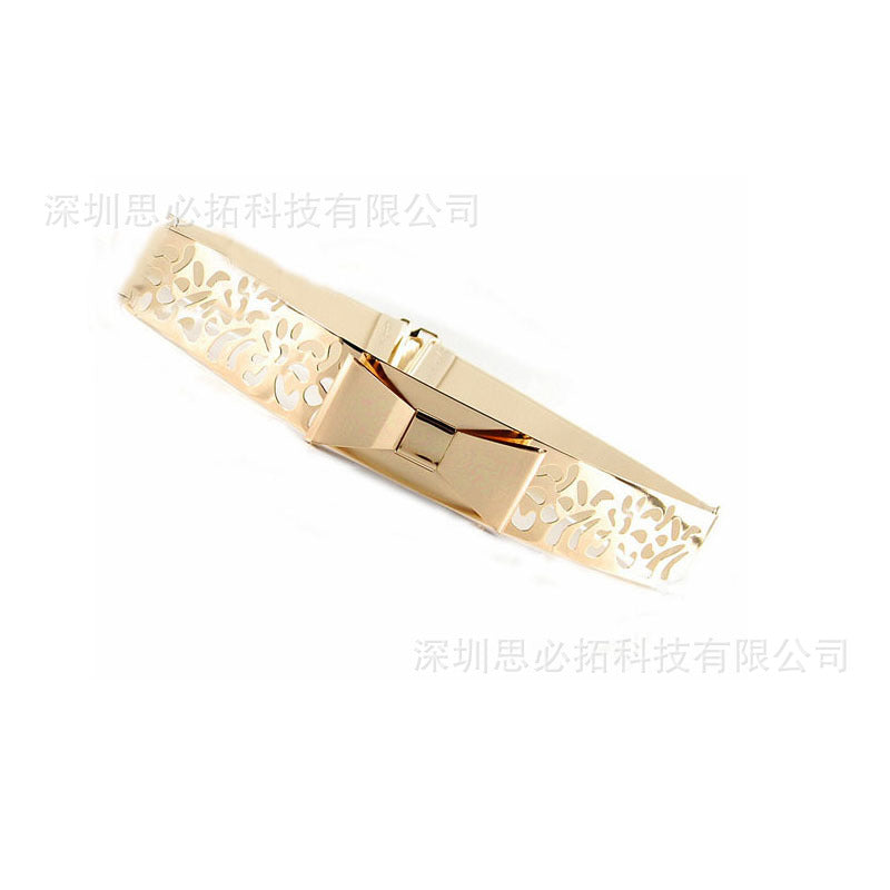 Hollow engraved bow sequined belt