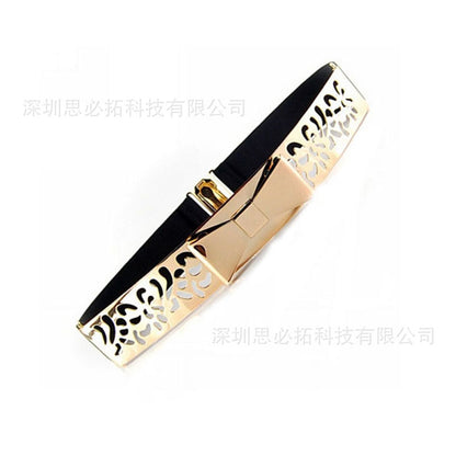 Hollow engraved bow sequined belt