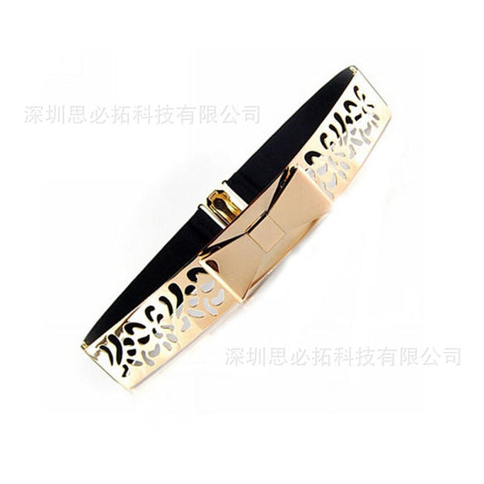 Hollow engraved bow sequined belt
