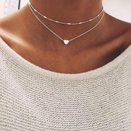 Copper Heart Multi-layered Clavicle Necklace
