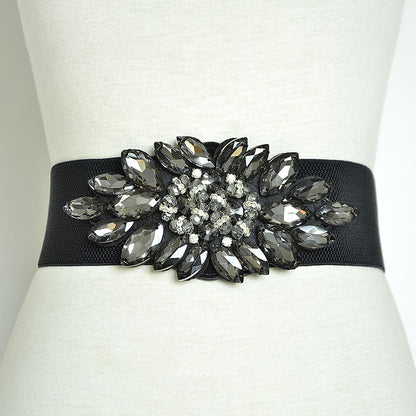 Crystal bead elastic wide belt customization