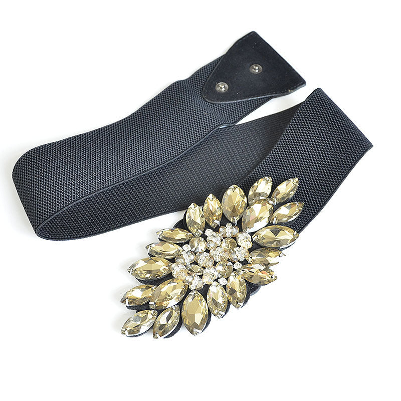 Crystal bead elastic wide belt customization