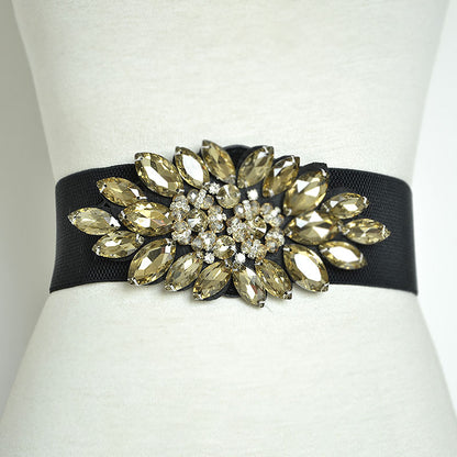 Crystal bead elastic wide belt customization
