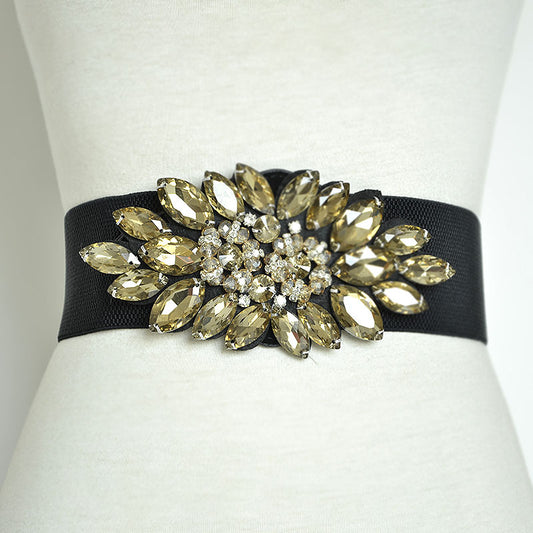 Crystal bead elastic wide belt customization