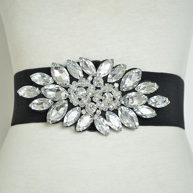 Crystal bead elastic wide belt customization