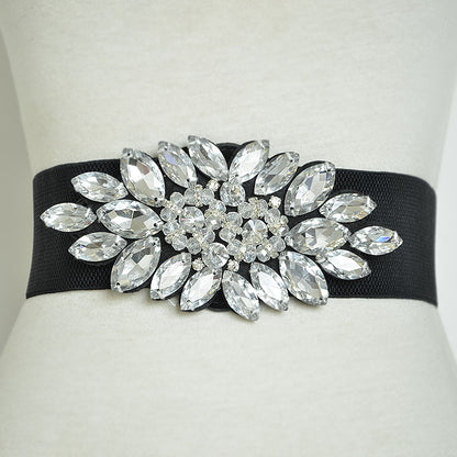 Crystal bead elastic wide belt customization