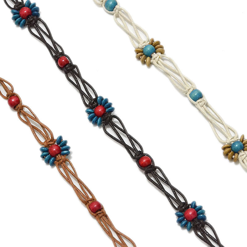 Patterned rice bead string sewn woven waist chain