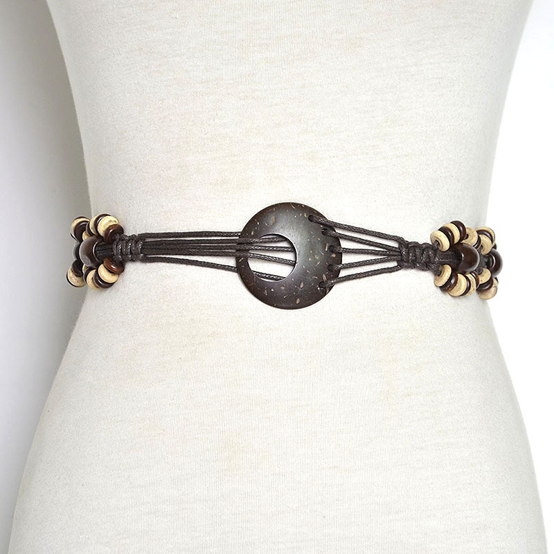 Patterned wooden disc rice bead waist chain