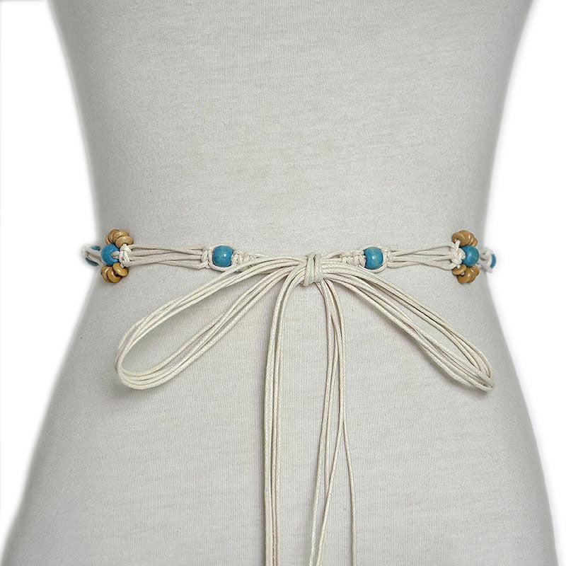 Patterned rice bead string sewn woven waist chain