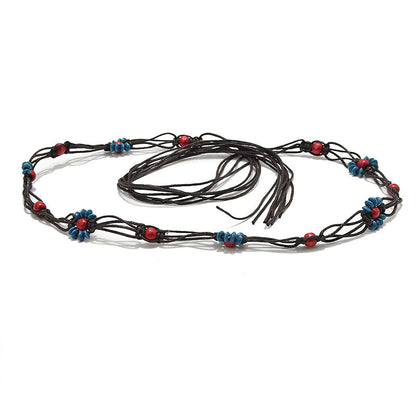 Patterned rice bead string sewn woven waist chain