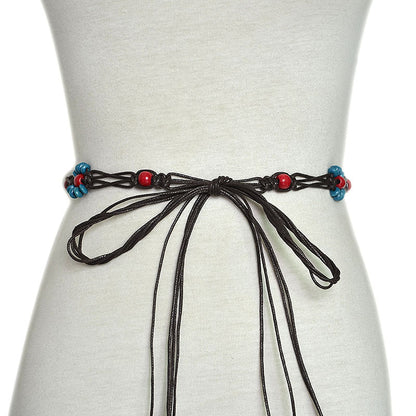 Patterned rice bead string sewn woven waist chain