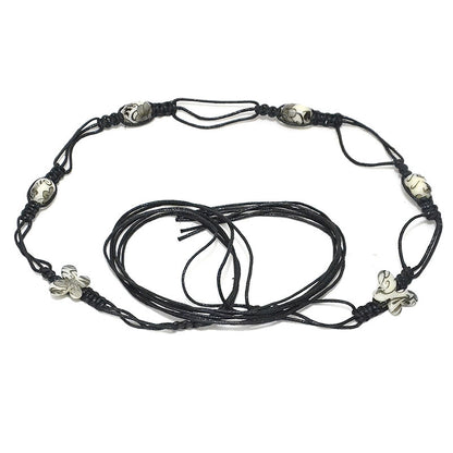 Patterned rice bead string sewn woven waist chain