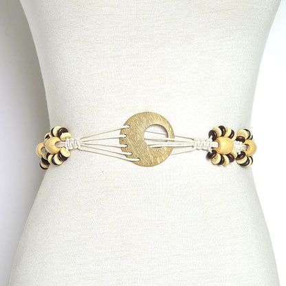 Patterned wooden disc rice bead waist chain