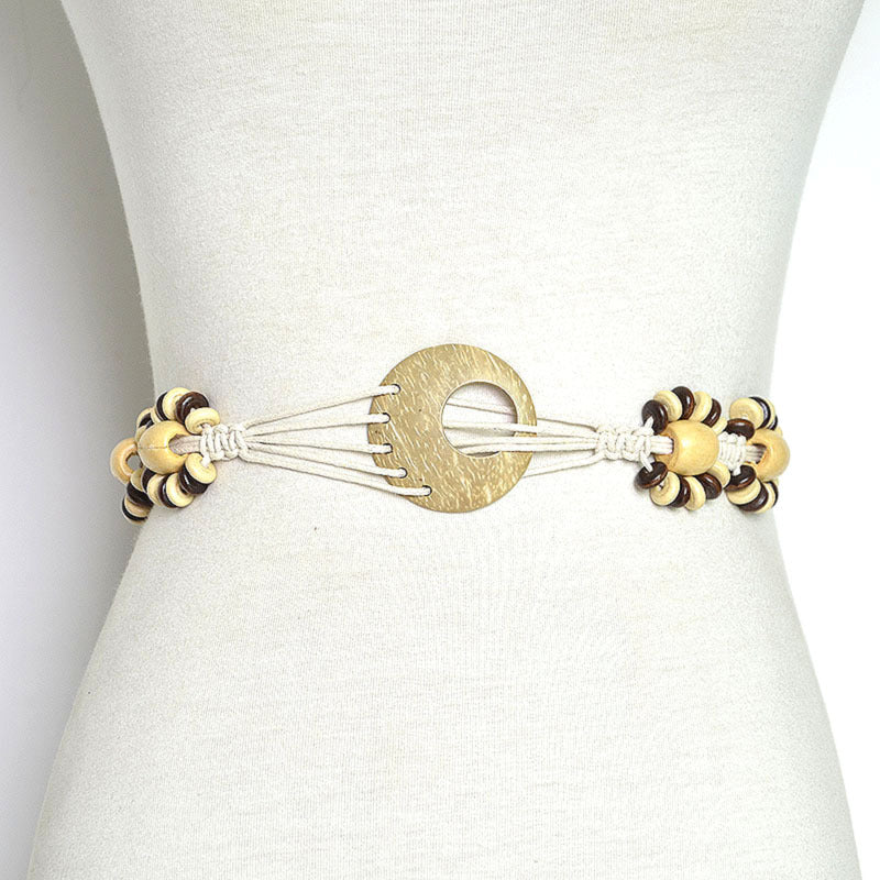 Patterned wooden disc rice bead waist chain