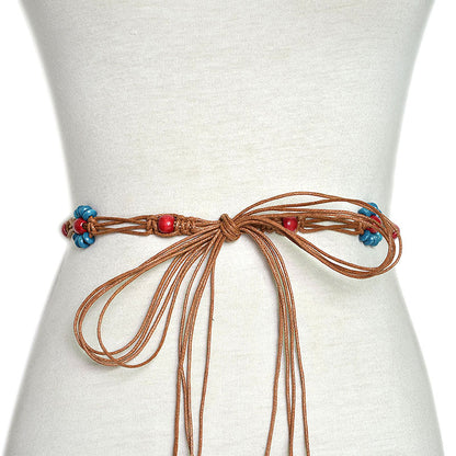 Patterned rice bead string sewn woven waist chain