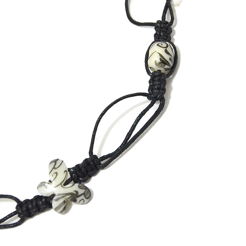 Patterned rice bead string sewn woven waist chain