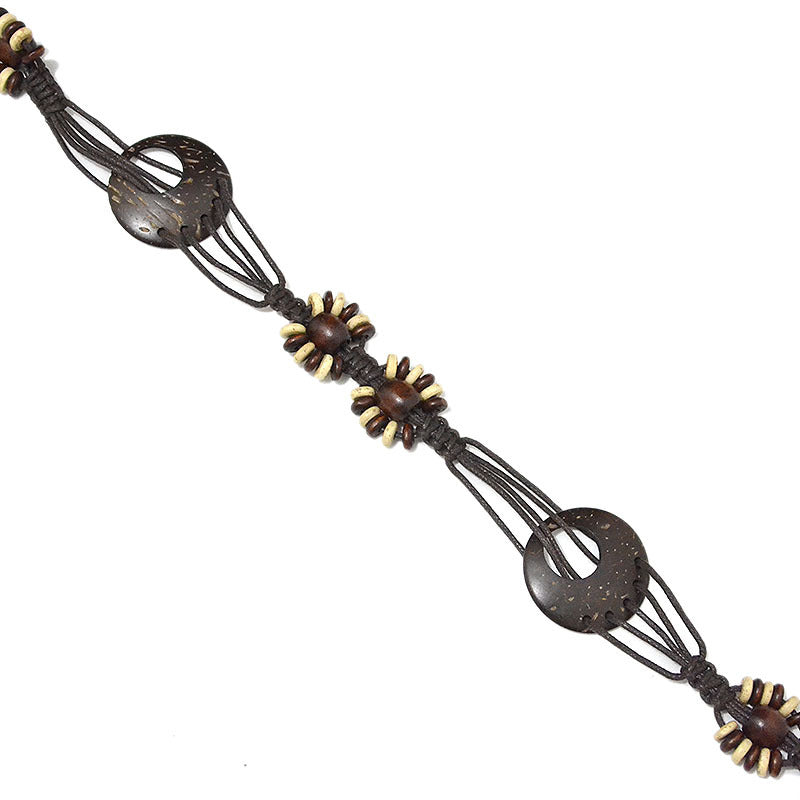 Patterned wooden disc rice bead waist chain
