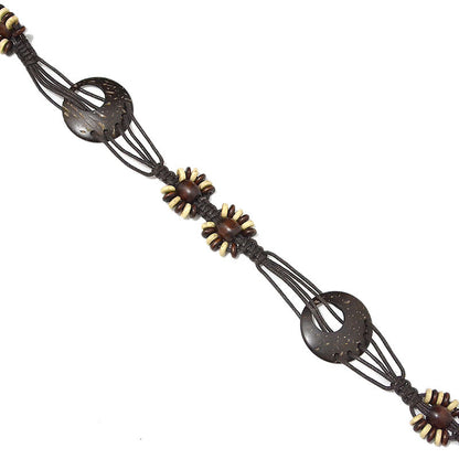 Patterned wooden disc rice bead waist chain