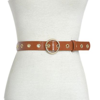 Pin buckle perforated imitation leather belt wholesale