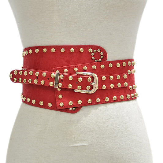 Rivet decorative elastic pin buckle wide belt