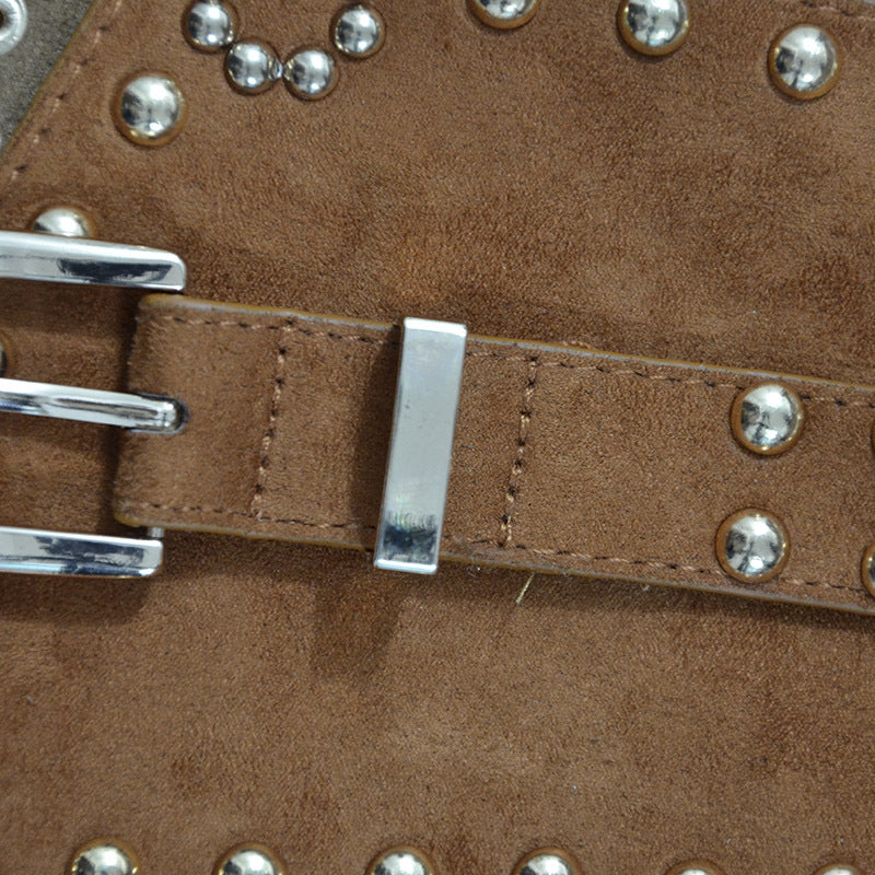 Rivet decorative elastic pin buckle wide belt
