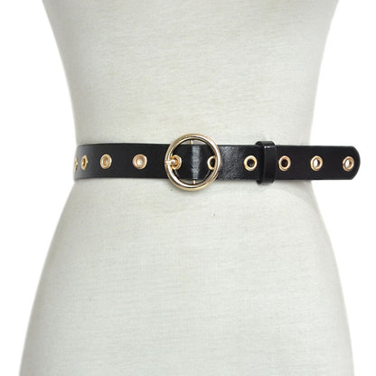 Pin buckle perforated imitation leather belt wholesale