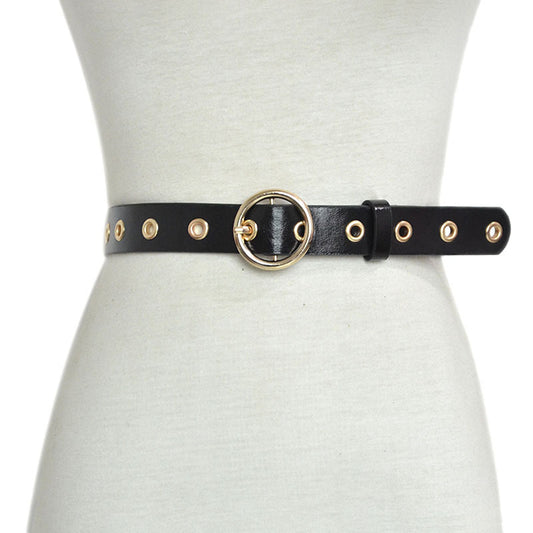 Pin buckle perforated imitation leather belt wholesale