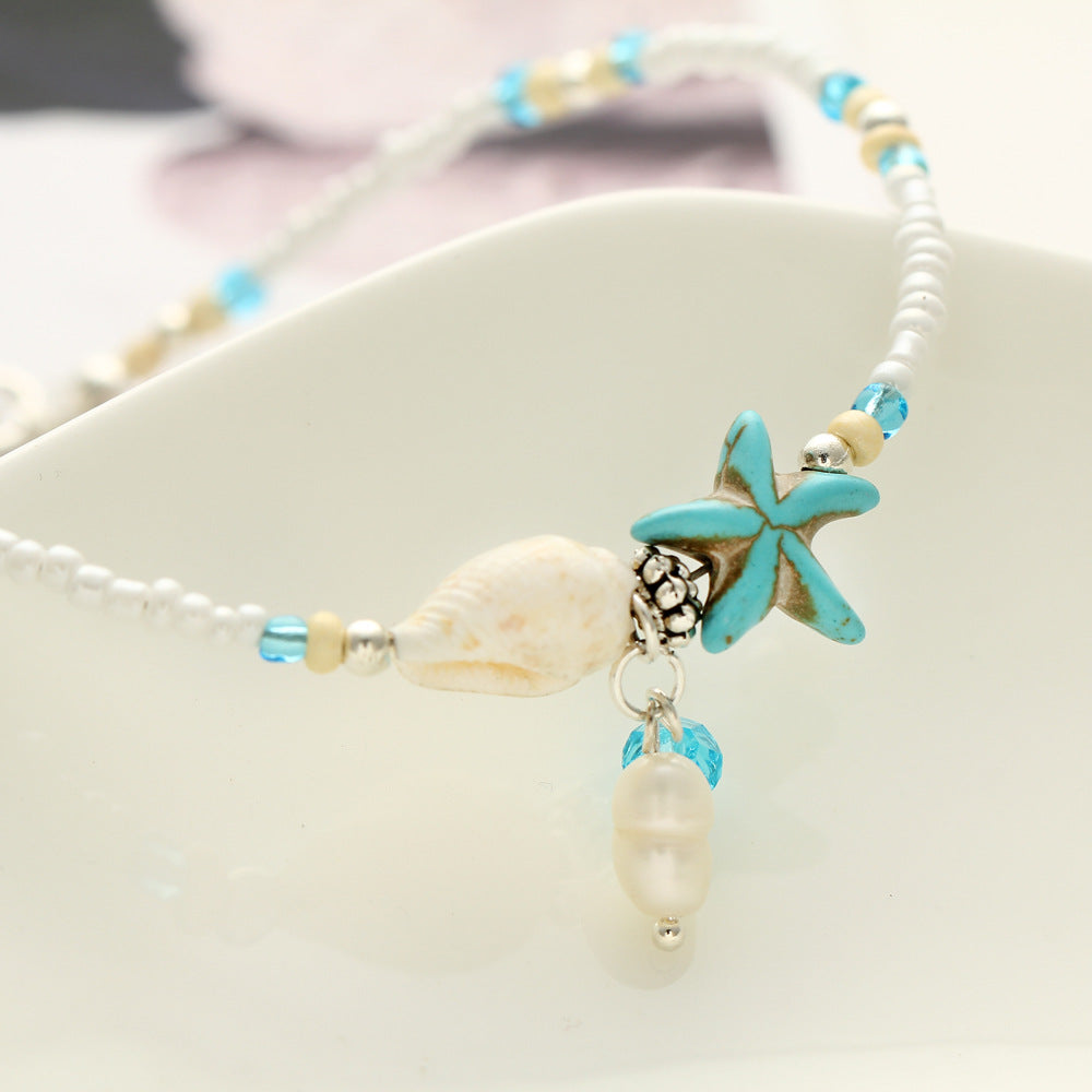 Conch Starfish Rice Bead Anklet