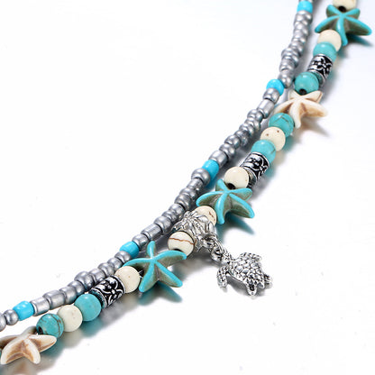 Conch and starfish rice beads anklet bracelet