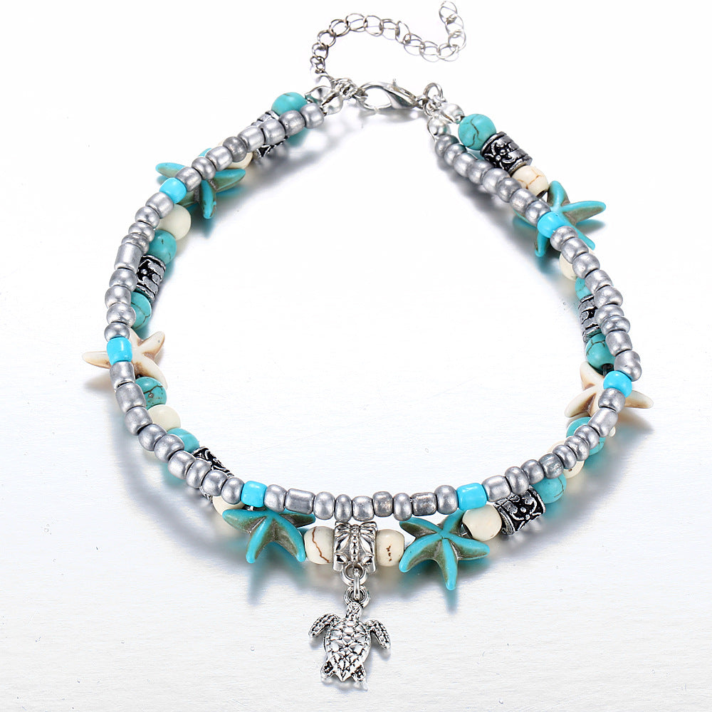 Double Anklet with Starfish & Turtle Charms