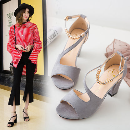 One-button suede thick heels
