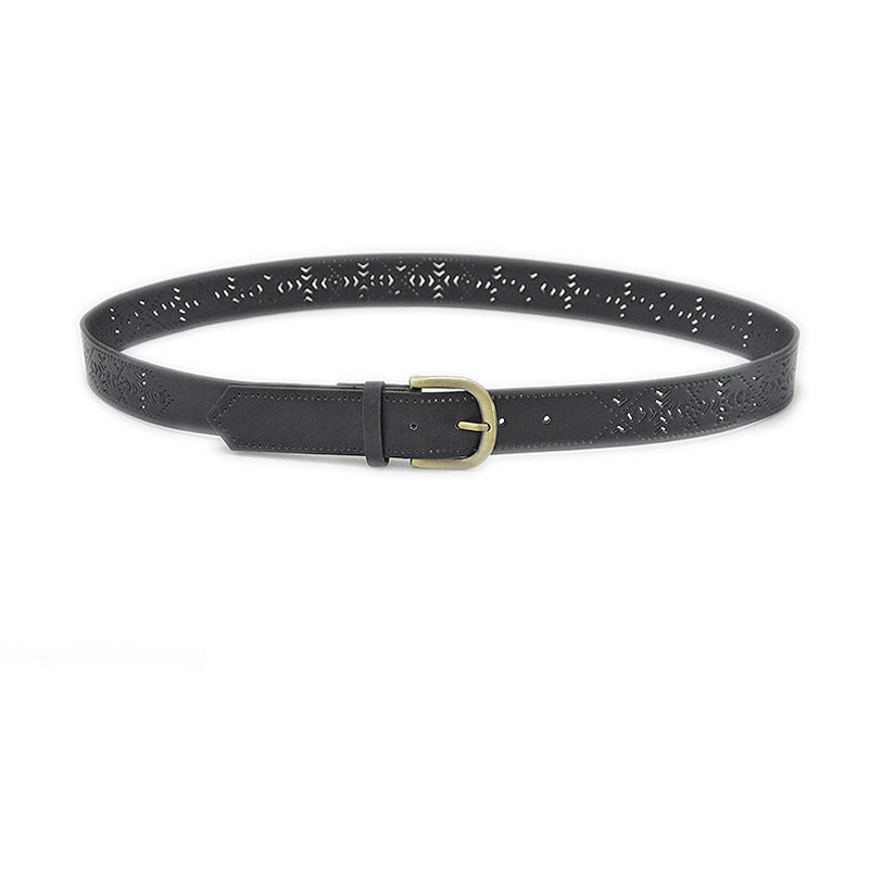 Hollow imitation leather retro pin buckle belt