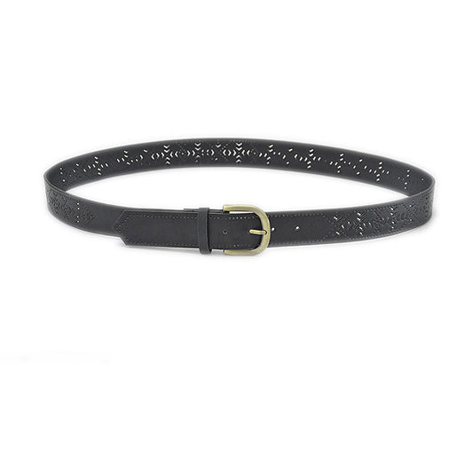 Hollow imitation leather retro pin buckle belt