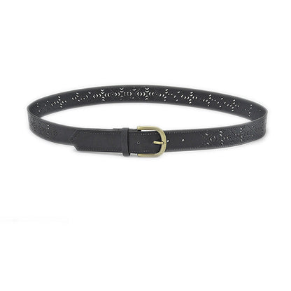 Hollow imitation leather retro pin buckle belt