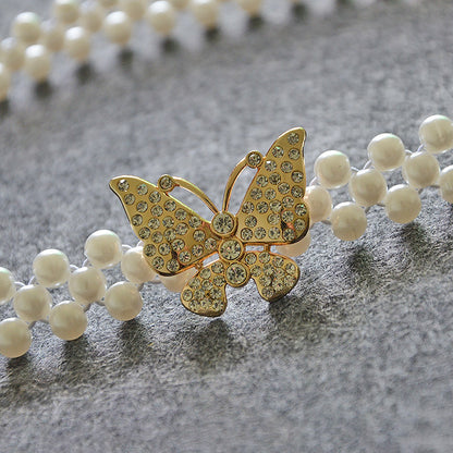 Rhinestone inlaid butterfly buckle waist chain