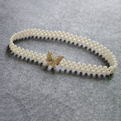 Rhinestone inlaid butterfly buckle waist chain