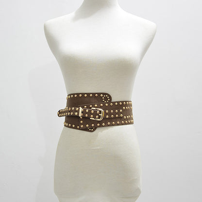Rivet decorative elastic pin buckle wide belt