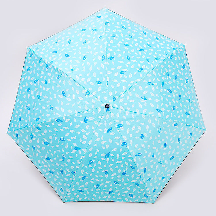 7 Rib Black Coated Umbrella Leaf Pattern Folding Umbrella