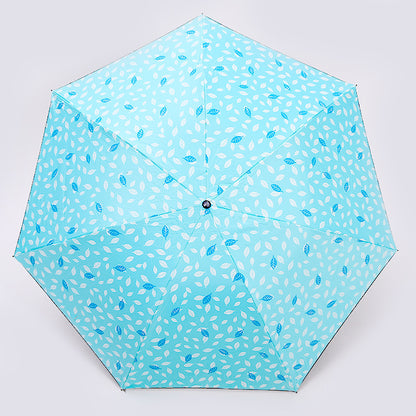 7 Rib Black Coated Umbrella Leaf Pattern Folding Umbrella