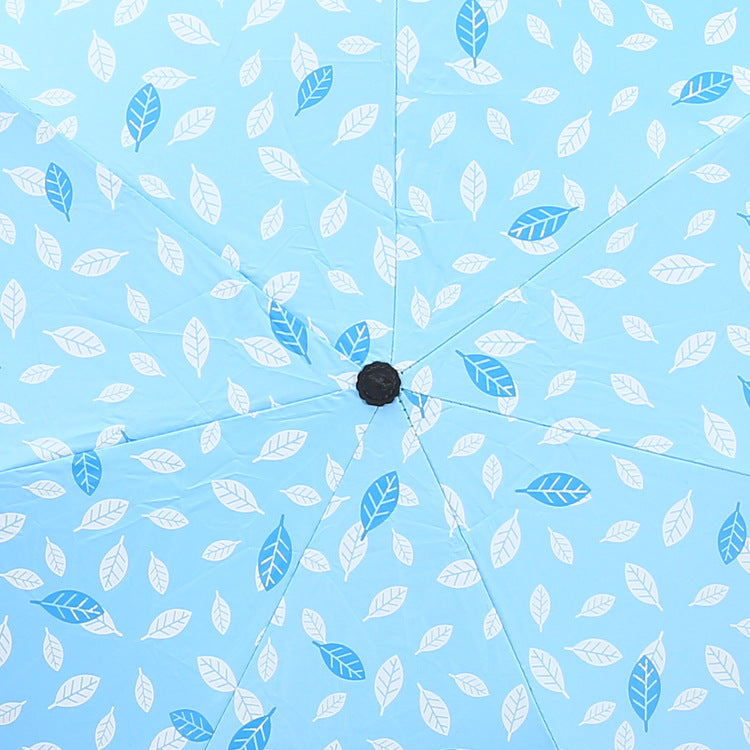 7 Rib Black Coated Umbrella Leaf Pattern Folding Umbrella