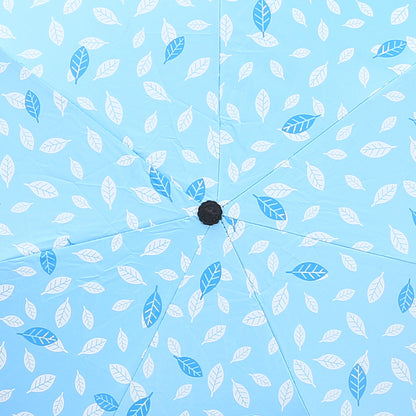 7 Rib Black Coated Umbrella Leaf Pattern Folding Umbrella