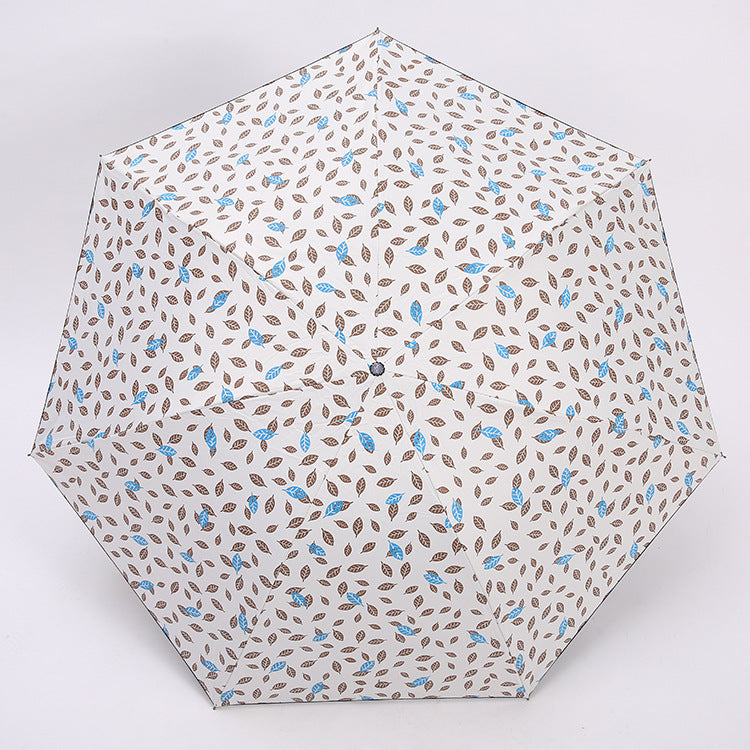 7 Rib Black Coated Umbrella Leaf Pattern Folding Umbrella