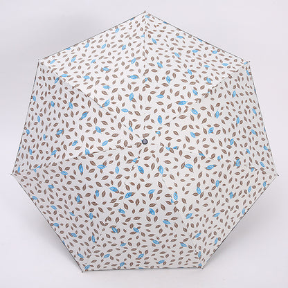 7 Rib Black Coated Umbrella Leaf Pattern Folding Umbrella