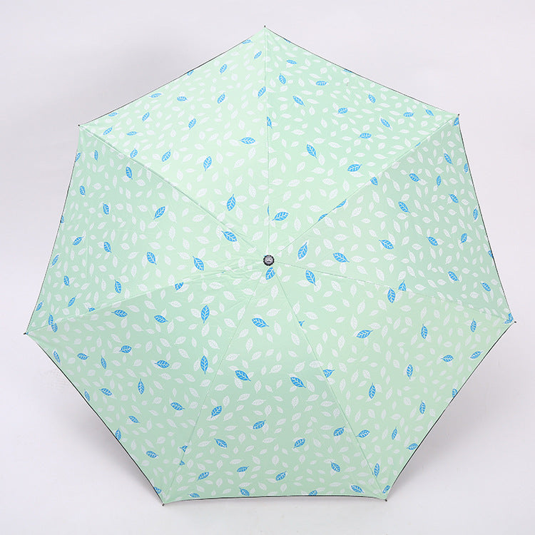 7 Rib Black Coated Umbrella Leaf Pattern Folding Umbrella