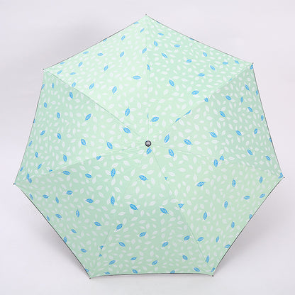 7 Rib Black Coated Umbrella Leaf Pattern Folding Umbrella