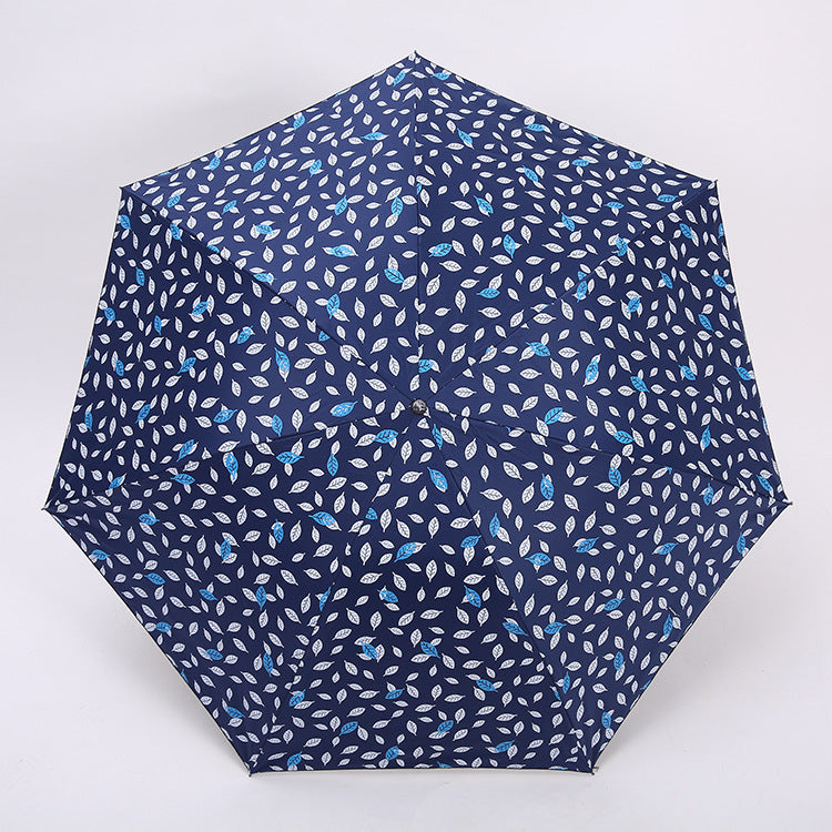 7 Rib Black Coated Umbrella Leaf Pattern Folding Umbrella