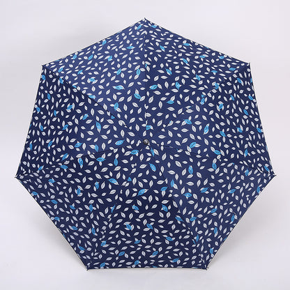 7 Rib Black Coated Umbrella Leaf Pattern Folding Umbrella