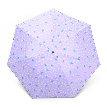 7 Rib Black Coated Umbrella Leaf Pattern Folding Umbrella