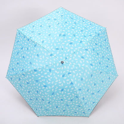 7 Rib Black Coated Umbrella Leaf Pattern Folding Umbrella